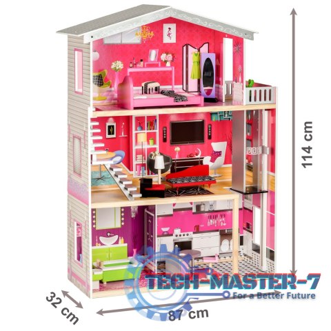 Duży drewniany domek z windą dla lalek - Rezydencja Malibu ECOTOYS ECOTOYS Duży drewniany domek z windą dla lalek - Rezydencja Malibu ECOTOYS ECOTOYS