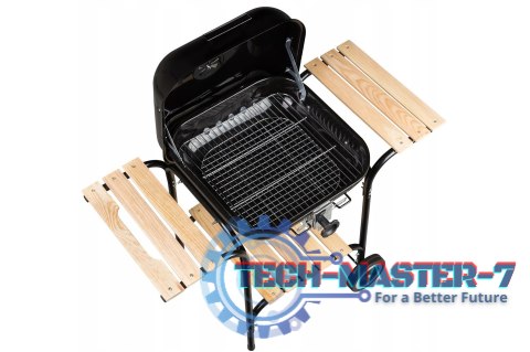 Duży grill ogrodowy z regulacją rusztu drewniane półki ModernHome Duży grill ogrodowy z regulacją rusztu drewniane półki ModernHome