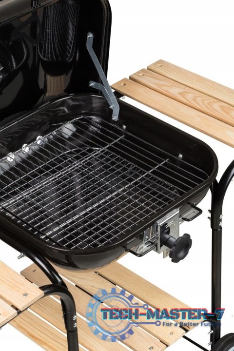 Duży grill ogrodowy z regulacją rusztu drewniane półki ModernHome Duży grill ogrodowy z regulacją rusztu drewniane półki ModernHome
