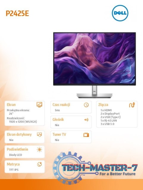 Monitor 24 cale P2425E 16:10 WUXGA/HDMI/USBC/DP/RJ45/USB/3Y Monitor 24 cale P2425E 16:10 WUXGA/HDMI/USBC/DP/RJ45/USB/3Y