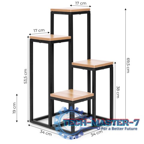Kwietnik regał na kwiaty ozdoby 4 półki metal MDF jasny orzech ModernHome ModernHome Kwietnik regał na kwiaty ozdoby 4 półki metal MDF jasny orzech ModernHome ModernHome