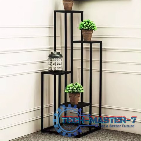 Kwietnik regał na kwiaty ozdoby 4 półki metal MDF jasny orzech ModernHome ModernHome Kwietnik regał na kwiaty ozdoby 4 półki metal MDF jasny orzech ModernHome ModernHome