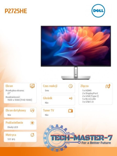 Monitor 27 cali P2725HE IPS LED Full HD(1920x1080)/16:9/HDMI/DP/USB-C/USB/RJ45/3Y Monitor 27 cali P2725HE IPS LED Full HD(1920x1080)/16:9/HDMI/DP/USB-C/USB/RJ45/3Y
