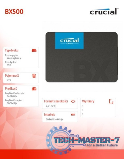 Dysk SSD BX500 4000GB SATA3 2.5 cala 540/500MB/s Dysk SSD BX500 4000GB SATA3 2.5 cala 540/500MB/s