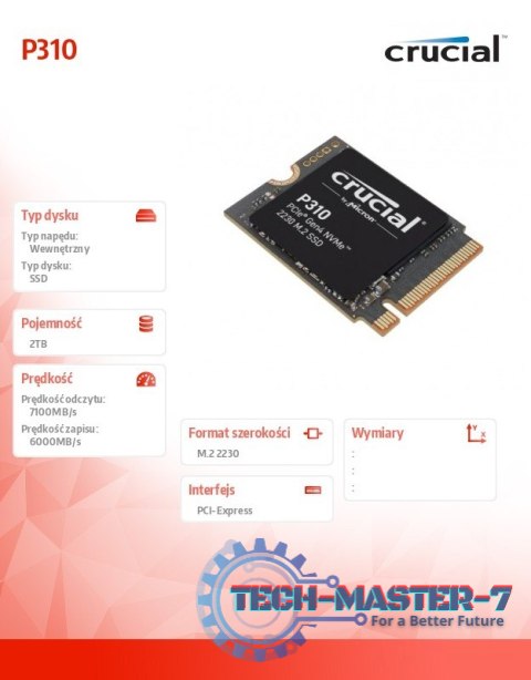 Dysk SSD P310 2TB M.2 NVMe 2230 PCIe 4.0 7100/6000 Dysk SSD P310 2TB M.2 NVMe 2230 PCIe 4.0 7100/6000