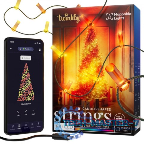 Inteligentne lampki dekoracyjne Strings USB-C (Candies) 100 LED RGB, świece, zielony przewód, 6 m Inteligentne lampki dekoracyjne Strings USB-C (Candies) 100 LED RGB, świece, zielony przewód, 6 m