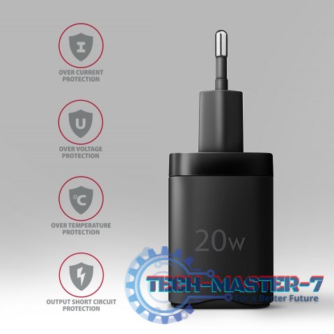 ACU-PD20 Ładowarka sieciowa PD 20W, 1x port USB-C, PD3.0/QC3.0/AFC/FCP/Apple Czarna ACU-PD20 Ładowarka sieciowa PD 20W, 1x port USB-C, PD3.0/QC3.0/AFC/FCP/Apple Czarna