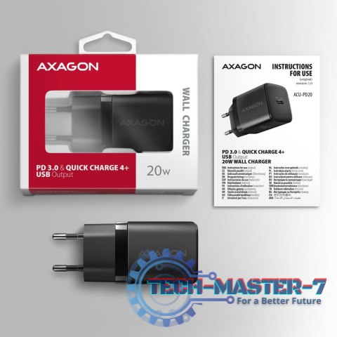 ACU-PD20 Ładowarka sieciowa PD 20W, 1x port USB-C, PD3.0/QC3.0/AFC/FCP/Apple Czarna ACU-PD20 Ładowarka sieciowa PD 20W, 1x port USB-C, PD3.0/QC3.0/AFC/FCP/Apple Czarna