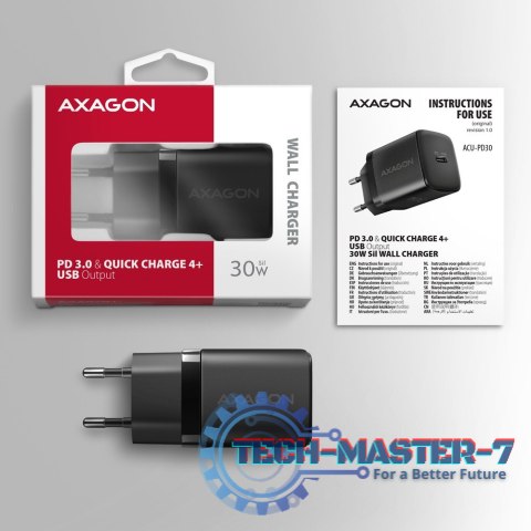 ACU-PD30 Ładowarka sieciowa PD 30W, 1x port USB-C, PD3.0/QC3.0/AFC/FCP/Apple Czarna ACU-PD30 Ładowarka sieciowa PD 30W, 1x port USB-C, PD3.0/QC3.0/AFC/FCP/Apple Czarna