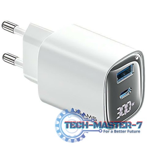 Ładowarka sieciowa 30W GaN LED USB+USB-C CC229 Fast Charging Biała Ładowarka sieciowa 30W GaN LED USB+USB-C CC229 Fast Charging Biała