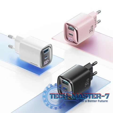 Ładowarka sieciowa 30W GaN LED USB+USB-C CC229 Fast Charging Biała Ładowarka sieciowa 30W GaN LED USB+USB-C CC229 Fast Charging Biała