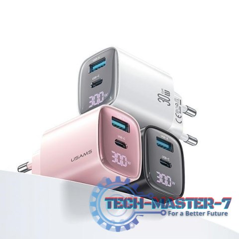 Ładowarka sieciowa 30W GaN LED USB+USB-C CC229 Fast Charging Biała Ładowarka sieciowa 30W GaN LED USB+USB-C CC229 Fast Charging Biała