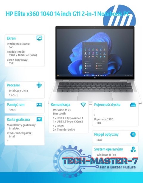 Notebook Elite x360 1040 G11 U7-155H 1TB/32GB/W11P/14.0 9G0X3ET Notebook Elite x360 1040 G11 U7-155H 1TB/32GB/W11P/14.0 9G0X3ET