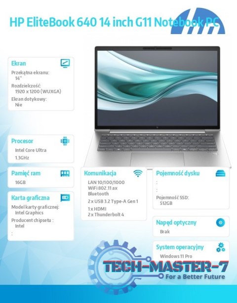 Notebook EliteBook 640 G11 U5-125U 512GB/16GB/W11Pro/14.0 A37VRET Notebook EliteBook 640 G11 U5-125U 512GB/16GB/W11Pro/14.0 A37VRET