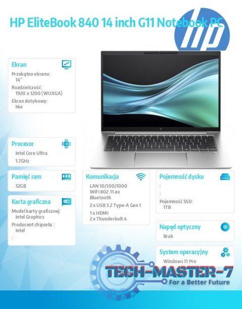 Notebook EliteBook 840 G11 U7-155U 1TB/32GB/W11P/14.0 9G0V7ET Notebook EliteBook 840 G11 U7-155U 1TB/32GB/W11P/14.0 9G0V7ET