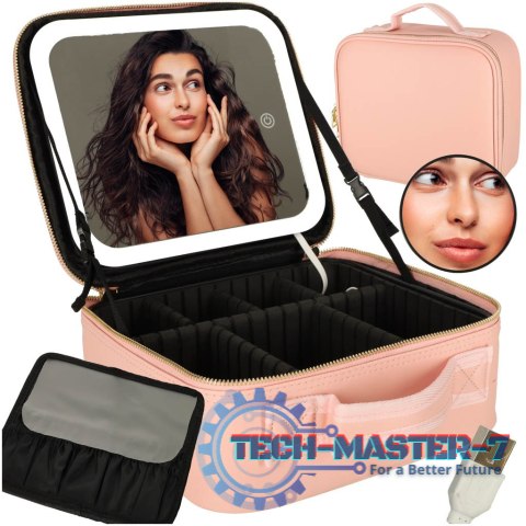 Kosmetyczka organizer na kosmetyki biżuterię kuferek z lusterkiem 10-krotne powiększenie różowy Kosmetyczka organizer na kosmetyki biżuterię kuferek z lusterkiem 10-krotne powiększenie różowy