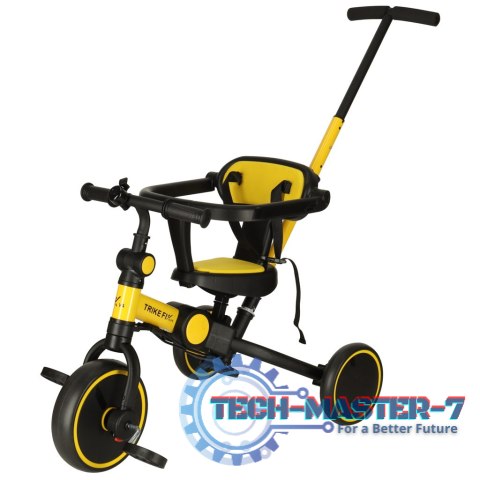 Rowerek trójkołowy TRIKE FIX V4 rower biegowy 6w1 daszek prowadnik pasy żółty czarny Rowerek trójkołowy TRIKE FIX V4 rower biegowy 6w1 daszek prowadnik pasy żółty czarny