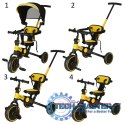Rowerek trójkołowy TRIKE FIX V4 rower biegowy 6w1 daszek prowadnik pasy żółty czarny