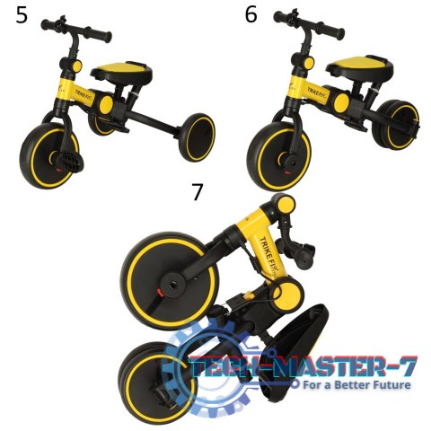 Rowerek trójkołowy TRIKE FIX V4 rower biegowy 6w1 daszek prowadnik pasy żółty czarny Rowerek trójkołowy TRIKE FIX V4 rower biegowy 6w1 daszek prowadnik pasy żółty czarny