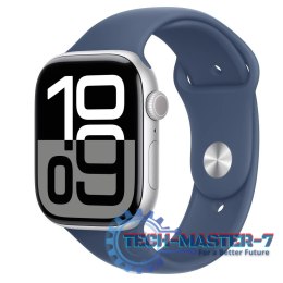 Watch Series 10 GPS + Cellular, koperta 46 mm z aluminium w kolorze srebrnym z paskiem sportowy w kolorze denim - rozmiar M/L