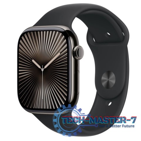 Watch Series 10 GPS + Cellular, koperta 46 mm z tytanu w kolorze łupkowym z paskiem sportowym w kolorze czarnym - rozmiar M/L Watch Series 10 GPS + Cellular, koperta 46 mm z tytanu w kolorze łupkowym z paskiem sportowym w kolorze czarnym - rozmiar M/L