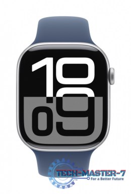 Watch Series 10 GPS, koperta 42 mm z aluminium w kolorze srebrnym z paskiem sportowym w kolorze denim - rozmiar S/M