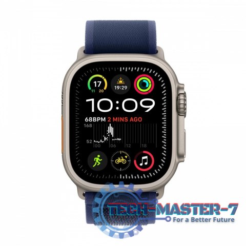 Watch Ultra 2 GPS + Cellular, koperta 49 mm z tytanu w kolorze naturalnym z opaską Trial S/M w kolorze niebieskim Watch Ultra 2 GPS + Cellular, koperta 49 mm z tytanu w kolorze naturalnym z opaską Trial S/M w kolorze niebieskim