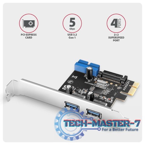 PCEU-232RS Kontroler PCIe 2+2x port USB 3.2 GEN 1, UASP, SP & LP 15-pin SATA zasilacz PCEU-232RS Kontroler PCIe 2+2x port USB 3.2 GEN 1, UASP, SP & LP 15-pin SATA zasilacz