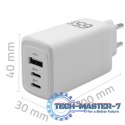Ładowarka sieciowa 65W GaN | 5-20V | 3-3.35A | 2xUSB-C PD | 1xUSBQC 3.0 | Biała
