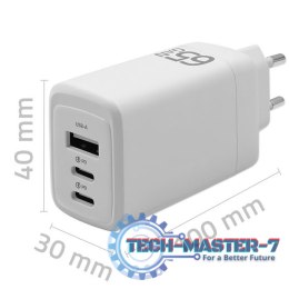 Ładowarka sieciowa 65W GaN | 5-20V | 3-3.35A | 2xUSB-C PD | 1xUSBQC 3.0 | Biała