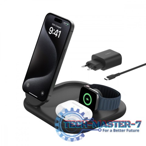 Magnetyczna podstawka ładująca BOOSTCHARGE 3w1 Qi2 15W czarna składana Magnetyczna podstawka ładująca BOOSTCHARGE 3w1 Qi2 15W czarna składana
