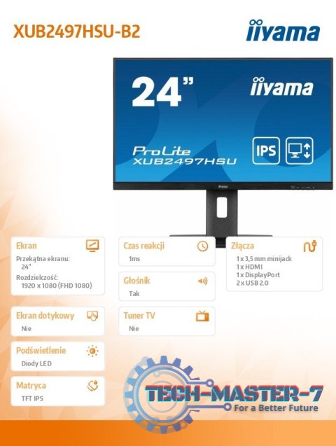 Monitor 24 cale XUB2497HSU-B2 IPS, HDMI, DP, 2x2W, 2xUSB, Pivot, HAS(150mm) /5y/ Monitor 24 cale XUB2497HSU-B2 IPS, HDMI, DP, 2x2W, 2xUSB, Pivot, HAS(150mm) /5y/