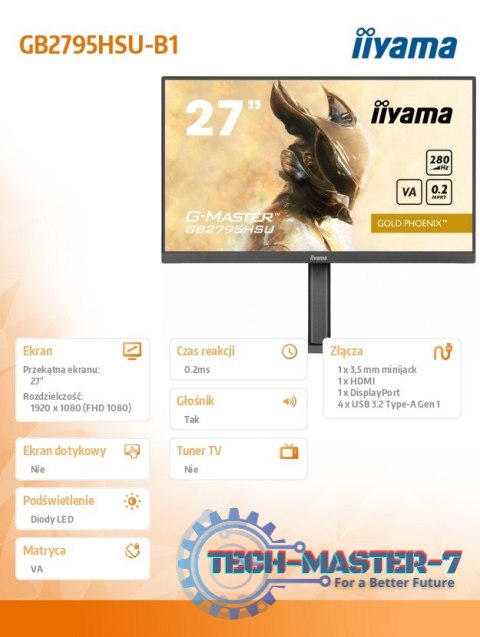 Monitor 27 cali GB2795HSU-B1 0.2ms, VA, DP, HDMI, 280Hz Monitor 27 cali GB2795HSU-B1 0.2ms, VA, DP, HDMI, 280Hz