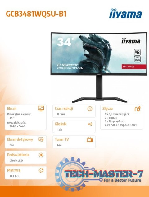 Monitor 34 cale GCB3481WQSU-B1 VA, UWQHD, 180HZ, 0.3ms, 500cd Monitor 34 cale GCB3481WQSU-B1 VA, UWQHD, 180HZ, 0.3ms, 500cd
