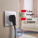 Listwa zasilająca 1,5m 250VAC/10A MCE509 B 2500 Q, IP20, 6 gniazd, prąd znamionowy 10A, czarny