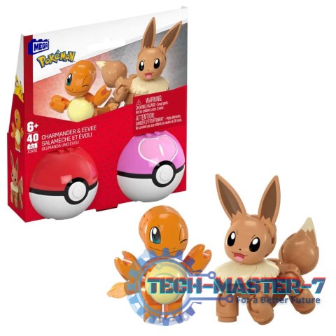 Klocki Mega Pokemon Pokeball 2-pak Charmander i Eevee Klocki Mega Pokemon Pokeball 2-pak Charmander i Eevee
