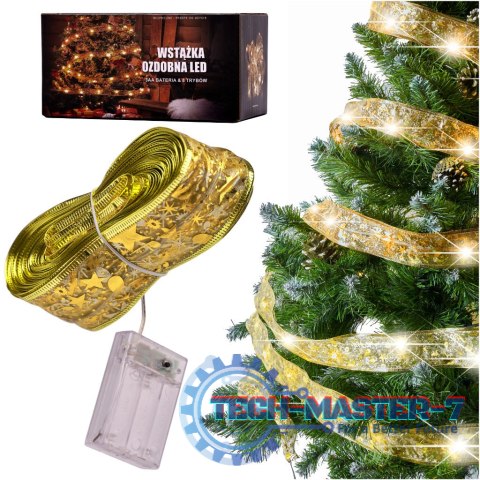 Wstążka ozdobna taśma LED 10m 100LED lampki choinkowe ozdoba świąteczna ciepły biały na baterie Wstążka ozdobna taśma LED 10m 100LED lampki choinkowe ozdoba świąteczna ciepły biały na baterie