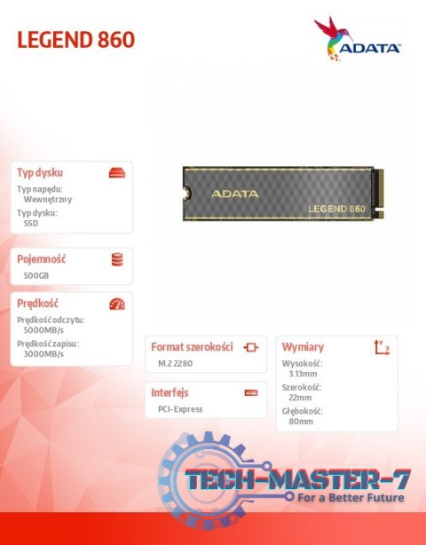 Dysk SSD LEGEND 860 500G PCIe 4x4 5000/3000 MB/s M.2 Dysk SSD LEGEND 860 500G PCIe 4x4 5000/3000 MB/s M.2