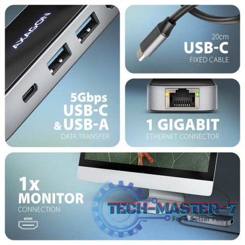 HMC-6GLN Wieloportowy hub USB 6in1, 5Gbps, 2xUSB-A, 1x USB-C, GLAN, HDMI 4K/60Hz, PD 100W, 20cm USB-C kabel HMC-6GLN Wieloportowy hub USB 6in1, 5Gbps, 2xUSB-A, 1x USB-C, GLAN, HDMI 4K/60Hz, PD 100W, 20cm USB-C kabel