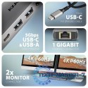 HMC-7HX2 Wieloportovy hub USB 7in1, 5Gbps, 2x USB-A, 1x USB-C, 2x HDMI 4K/60Hz, GLAN, PD 100W, 15cm USB-C kabel