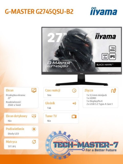 Monitor 27 cali G2745QSU-B2,IPS,QHD,100Hz,1ms,2xUSB,300cd Monitor 27 cali G2745QSU-B2,IPS,QHD,100Hz,1ms,2xUSB,300cd