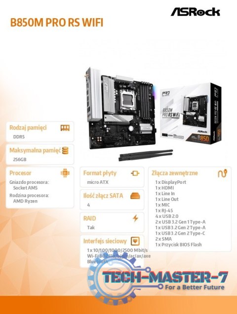 Płyta główna B850M PRO RS WIFI AM5 4DDR5 mATX Płyta główna B850M PRO RS WIFI AM5 4DDR5 mATX