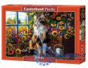Puzzle 1000 elementów Kot wsród kwiatów