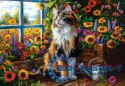 Puzzle 1000 elementów Kot wsród kwiatów