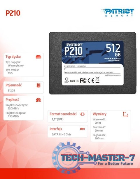 Dysk SSD 512GB P210 520/430 MB/s SATA III 2.5 Dysk SSD 512GB P210 520/430 MB/s SATA III 2.5