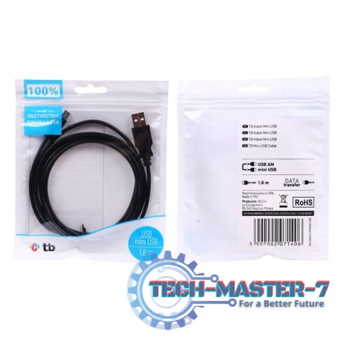 Kabel USB - Mini USB 1.8m. czarny Kabel USB - Mini USB 1.8m. czarny