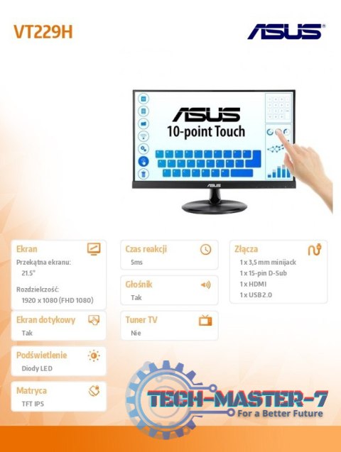 Monitor 21.5 cala VT229H FHD IPS Dotyk 10P HDMI D-SUB USB Głośnik Monitor 21.5 cala VT229H FHD IPS Dotyk 10P HDMI D-SUB USB Głośnik