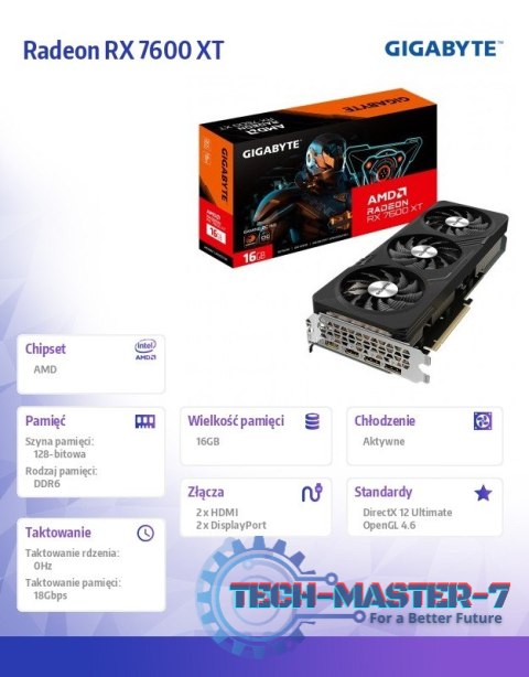 Karta graficzna Radeon RX 7600 XT GAMING OC 16G GDDR6 128bit 2DP/2HDMI Karta graficzna Radeon RX 7600 XT GAMING OC 16G GDDR6 128bit 2DP/2HDMI