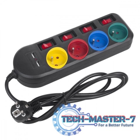 Listwa zasilająca z wyłącznikami 4 gniazda + 2xUSB przedłużacz MCE229B Czarna Listwa zasilająca z wyłącznikami 4 gniazda + 2xUSB przedłużacz MCE229B Czarna