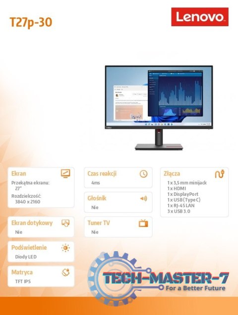 Monitor 27 cali ThinkVision T27p-30 63A9GAT1EU Monitor 27 cali ThinkVision T27p-30 63A9GAT1EU